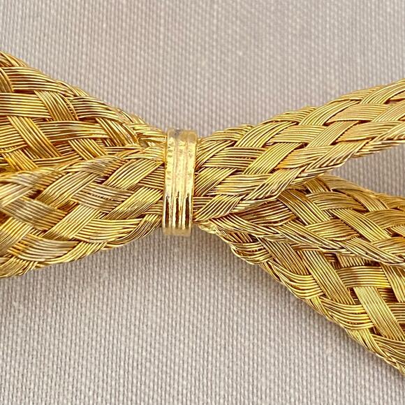 Bow Brooch Gold Tone Woven Wire Ribbon - Picture 4 of 7